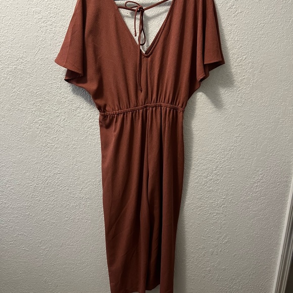 June & Hudson Womens Jumpsuit Brown Tie Back Surplice Neck Elastic Waist - Picture 2 of 9